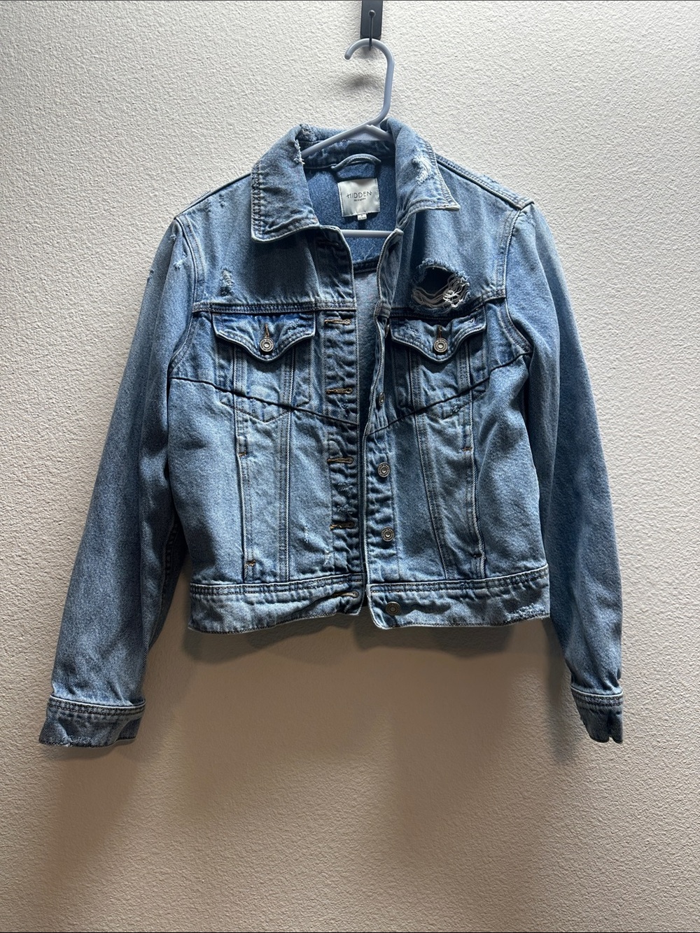 Hidden Jeans Women’s Size Small Light Blue Distressed Denim Jean Jacket